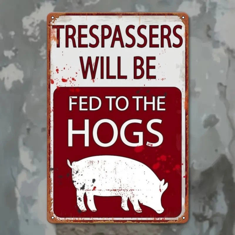 Iron Trespassers Funny Room Aluminum Sign — product artwork