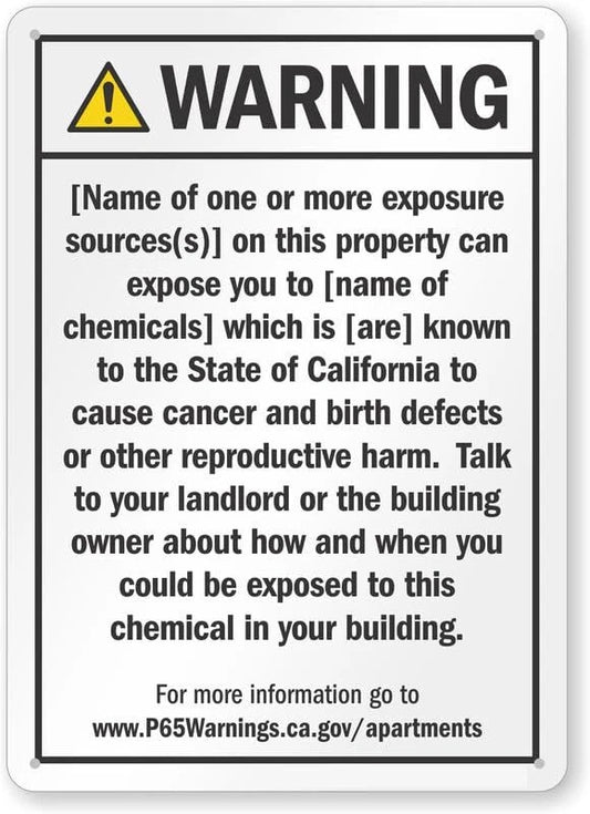 Prop 65 Exposure Warning Aluminum Sign — product artwork