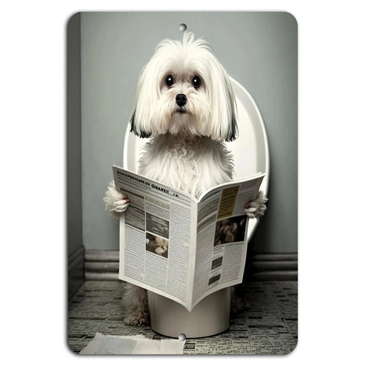 Doggy Reading Bathroom Vertical Humor Aluminum Sign — product artwork