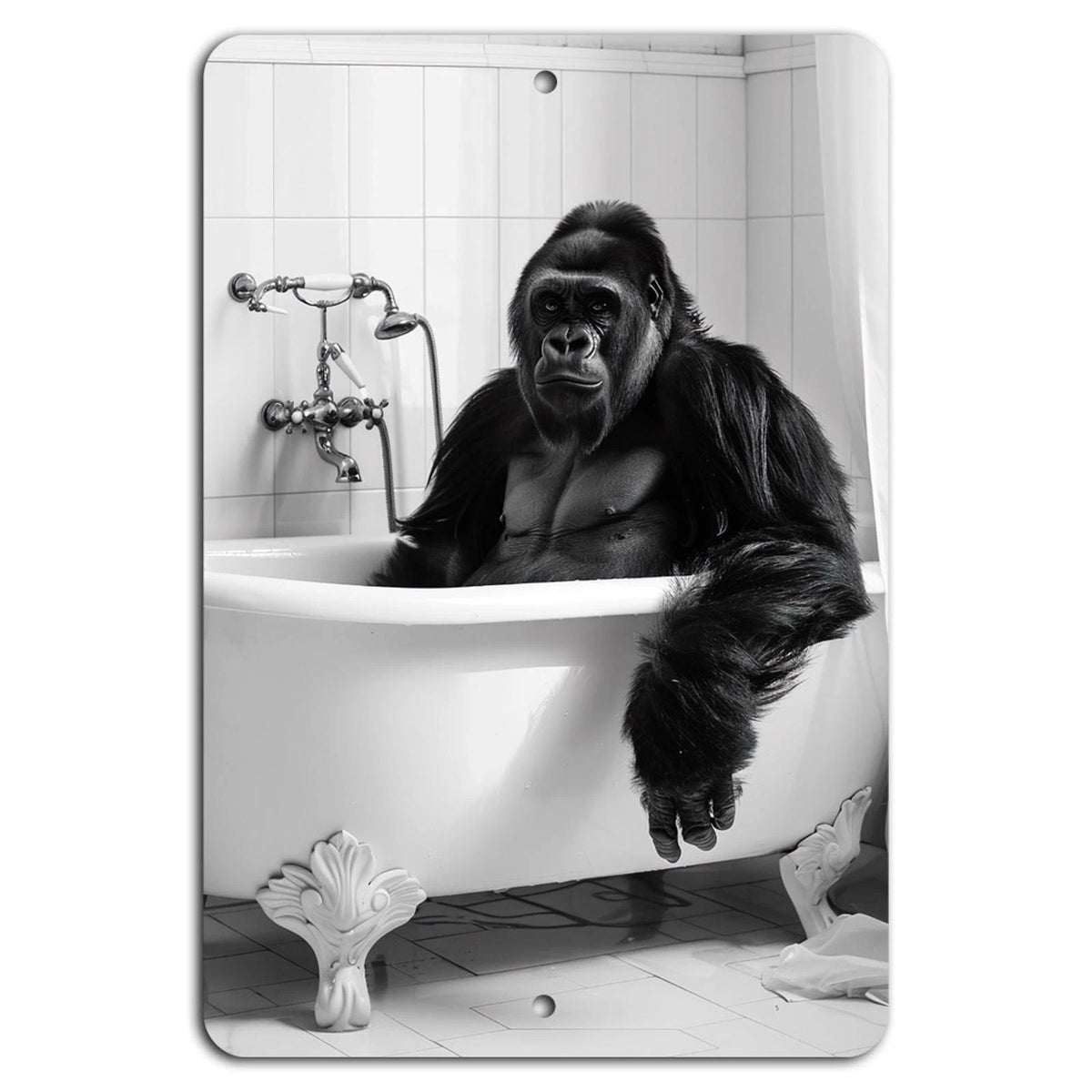 Bath Time Gorilla in the Tub Whimsical Aluminum Sign — product artwork