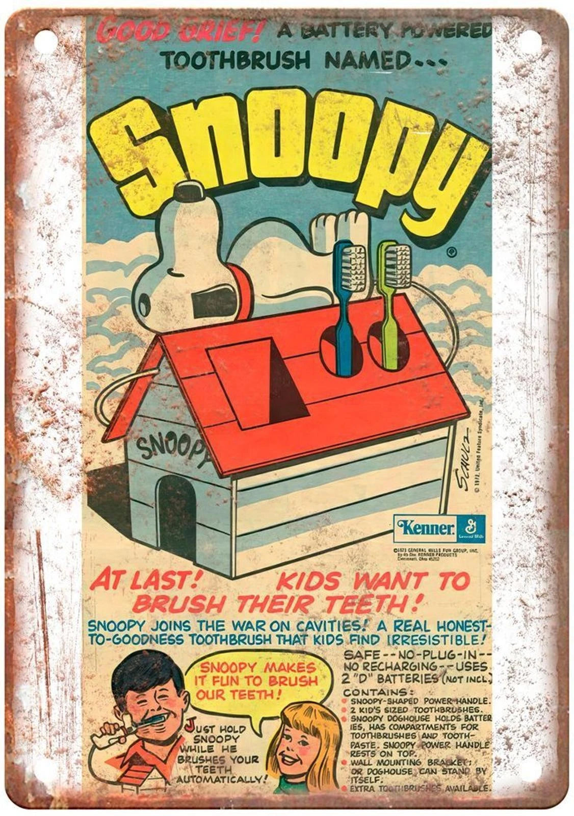 Snoopy Electric Toothbrush Vintage Advertisement Aluminum Sign — product artwork