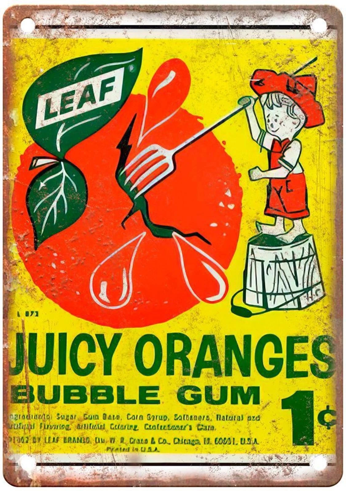 Leaf Juicy Oranges Bubble Gum Vintage Aluminum Sign — product artwork