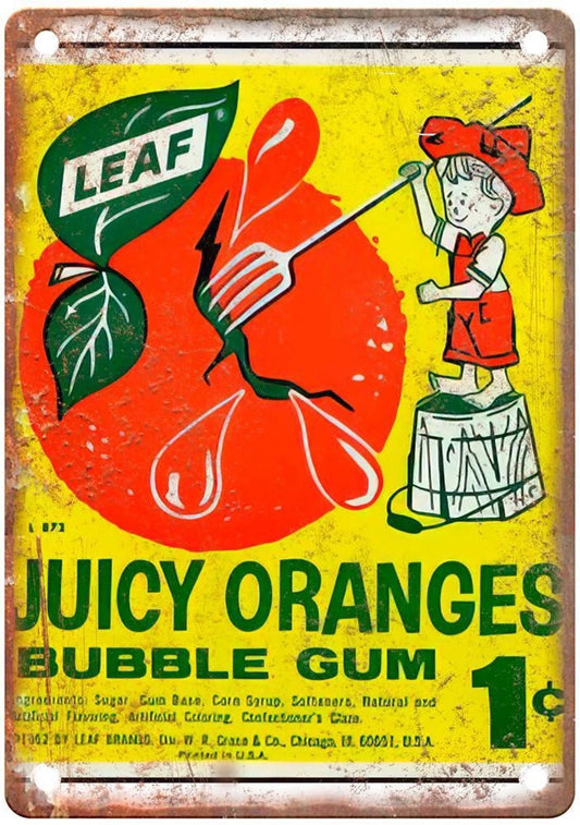 Leaf Juicy Oranges Bubble Gum Vintage Aluminum Sign — product artwork