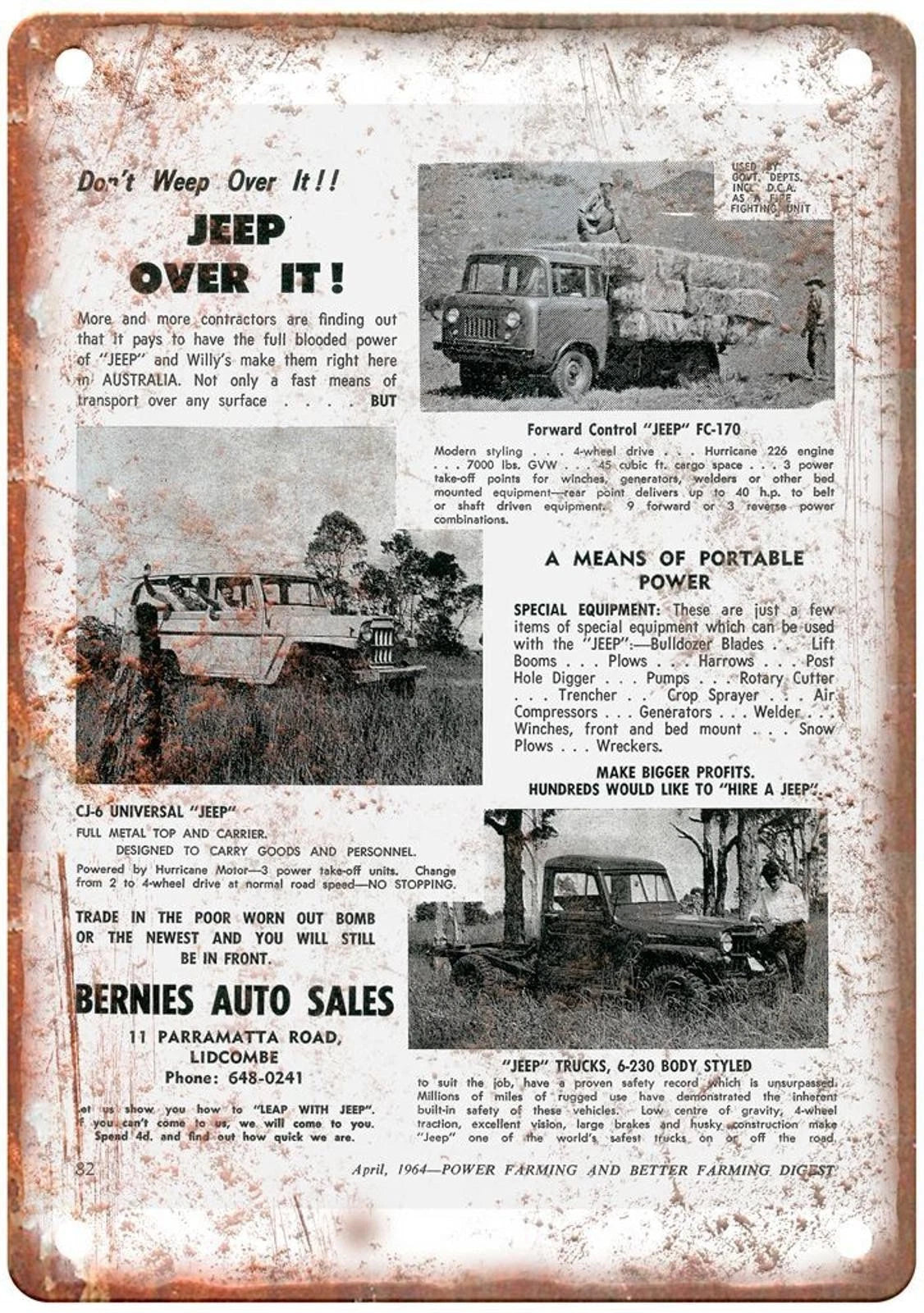 Jeep Trucks Vintage 1964 Auto Ad Retro Aluminum Sign — product artwork