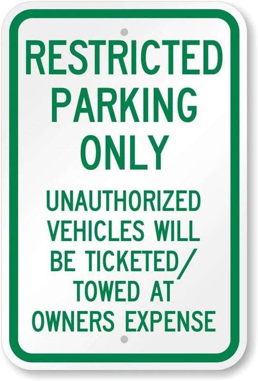 Restricted Parking Aluminum Sign — product artwork