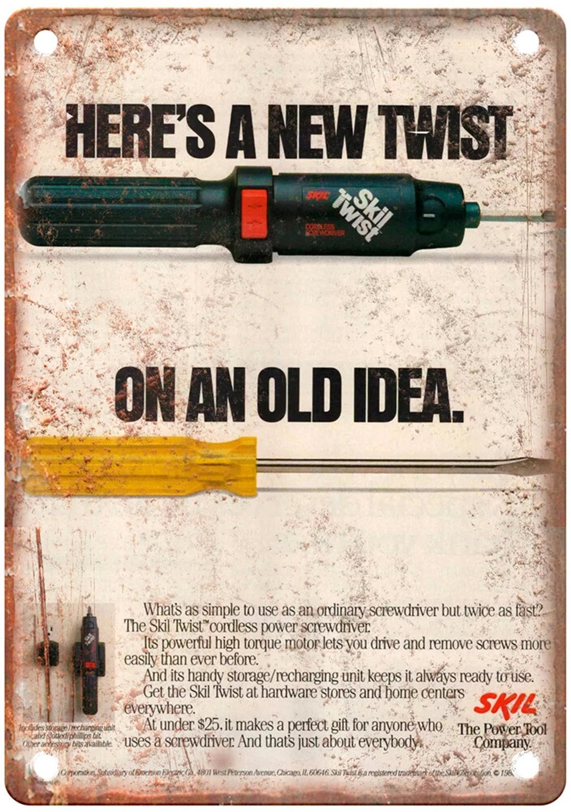 Vintage 1986 Skil Twist Screwdriver Reproduction Aluminum Sign — product artwork