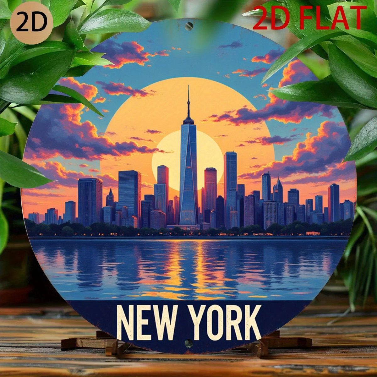 Vintage NYC Circular Cityscape Round Aluminum Sign — product artwork