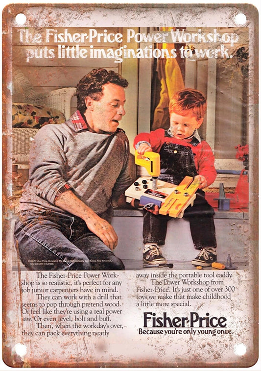 Vintage Fisher Price Power Workshop 1980 Aluminum Sign — product artwork