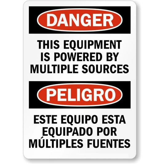 Bilingual Equipment Multiple Sources Aluminum Sign — product artwork