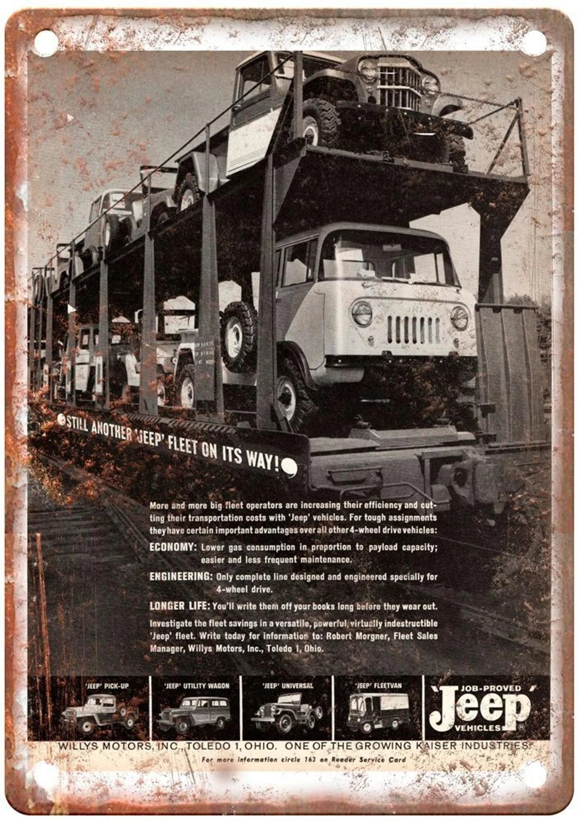 Willys Jeep Vintage 1962 Fleet Auto Reproduction Aluminum Sign — product artwork