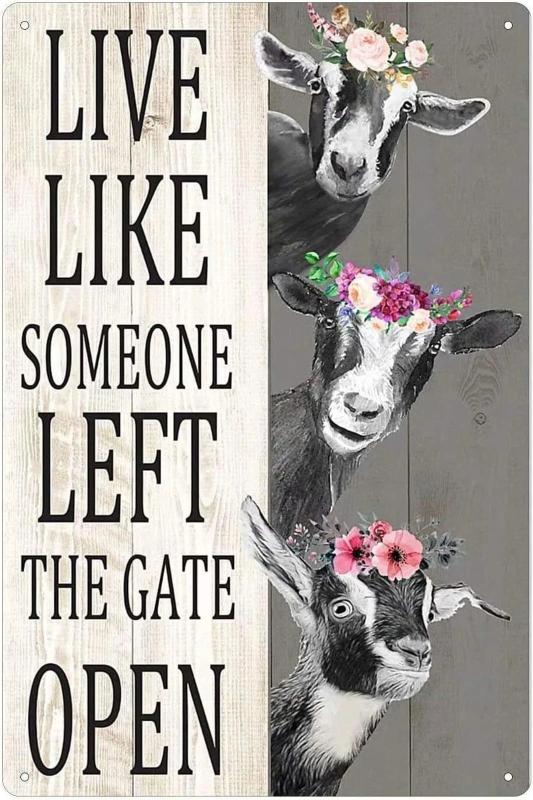 Live Like Someone Left the Gate Open Goats Funny Aluminum Sign — product artwork