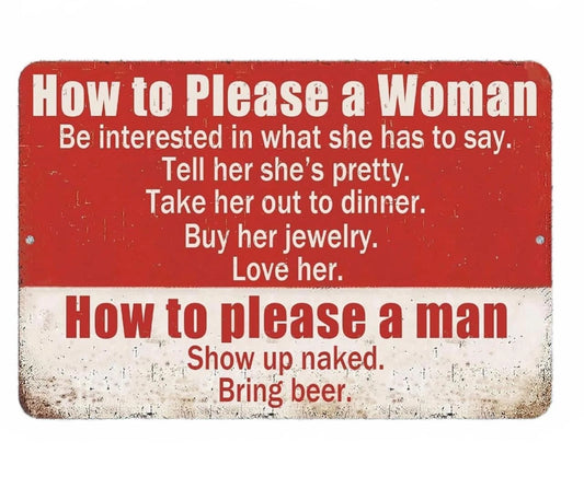 Funny How to Please a Woman Garage Aluminum Sign — product artwork