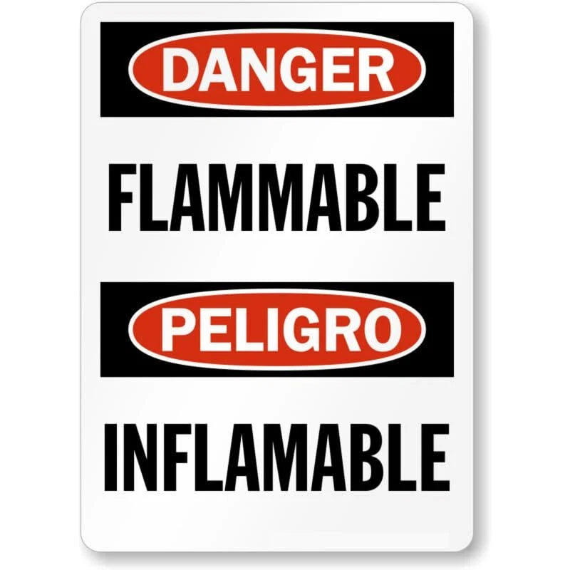 Bilingual Flammable Danger Aluminum Sign — product artwork