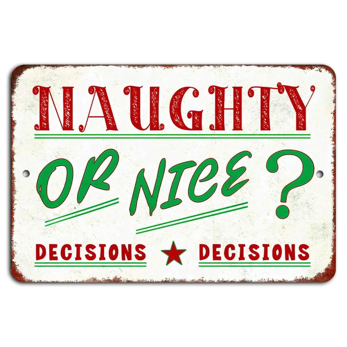 Christmas Naughty or Nice Vintage Holiday Aluminum Sign — product artwork