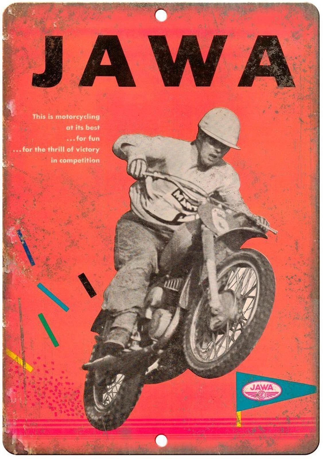 Vintage Motorcycle Jawa Racing Aluminum Sign — product artwork