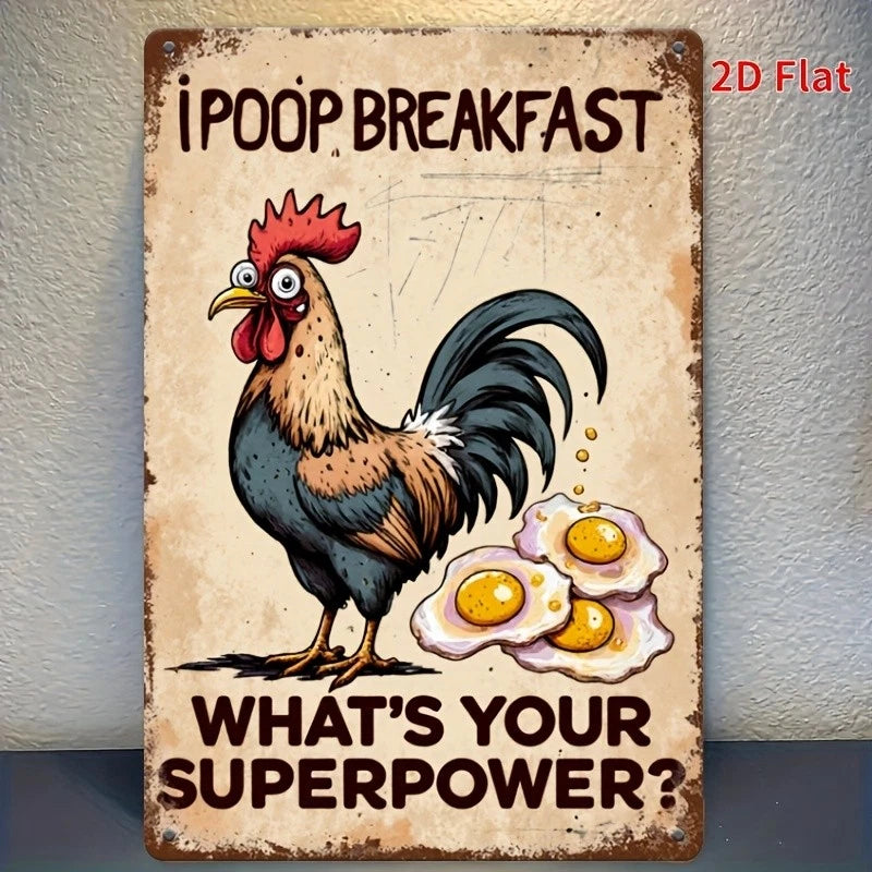 Poop Rooster Funny Wall Retro Aluminum Sign — product artwork