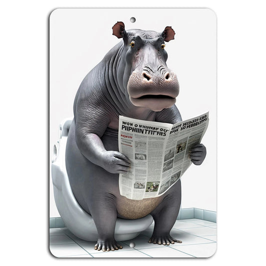 Bathroom Humor Hippo Wildlife Comedy Vertical Aluminum Sign — product artwork