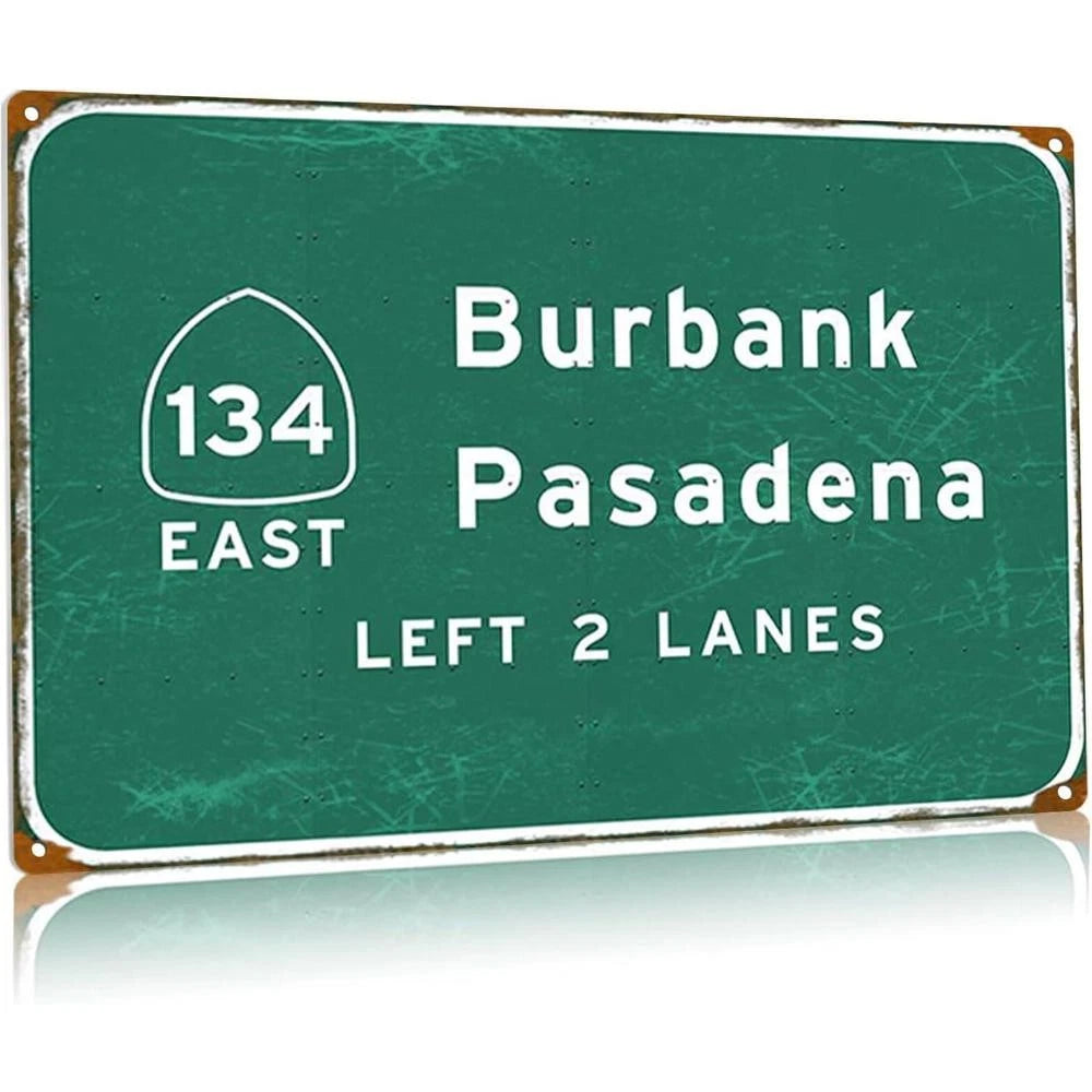 Vintage Street Burbank Pasadena Left Lanes East Funny Aluminum Sign — product artwork