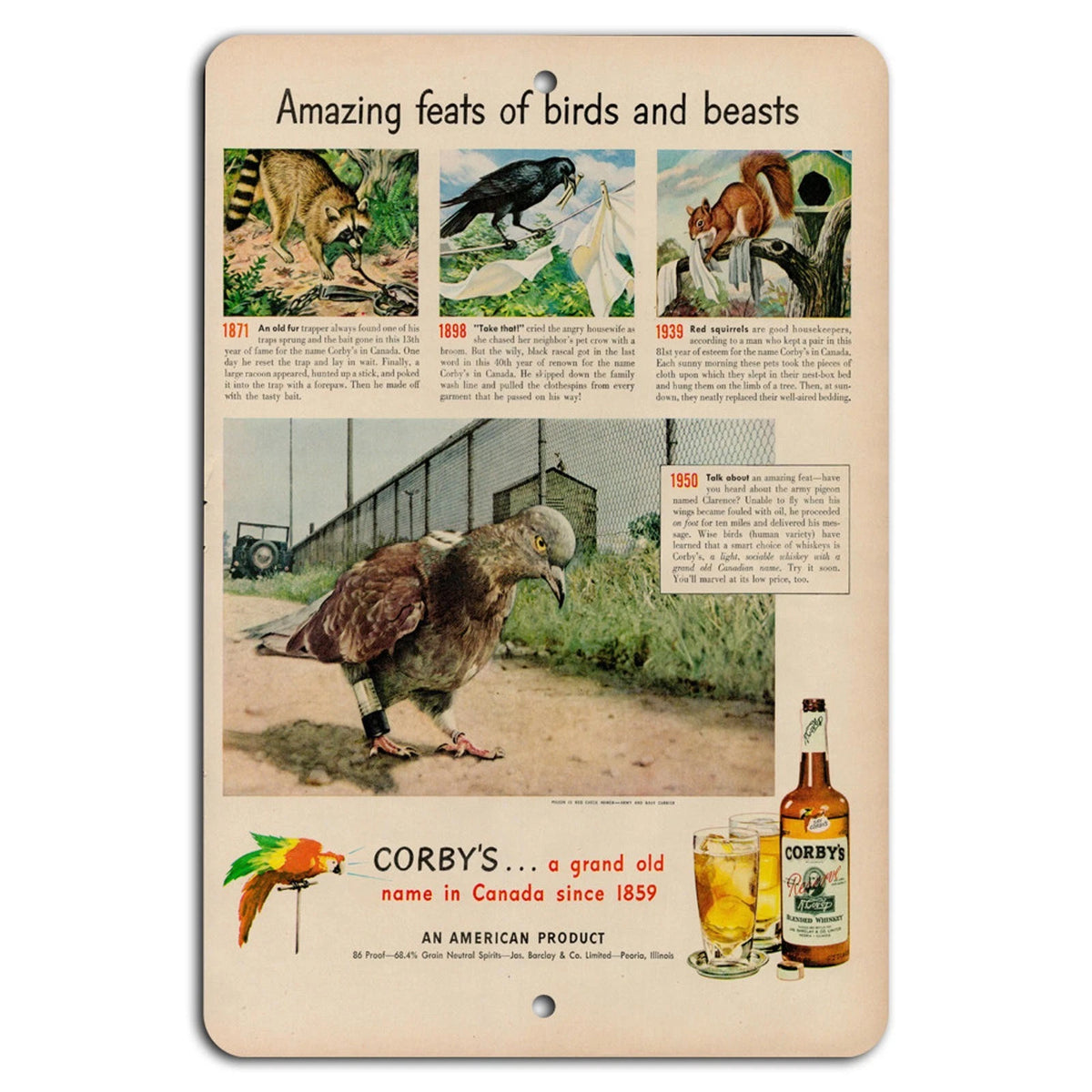 Vintage Animal Feats Whiskey Humor Rustic Aluminum Sign — product artwork