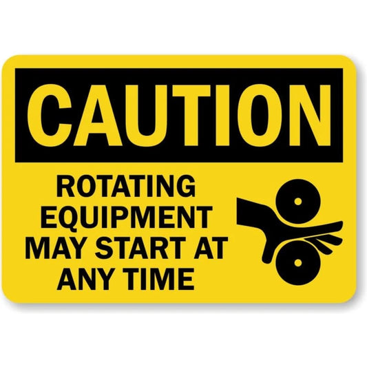 Rotating Equipment Starts Anytime Aluminum Sign — product artwork