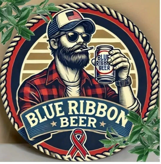 Pabst Blue Ribbon Beer Funny Round Aluminum Sign — product artwork