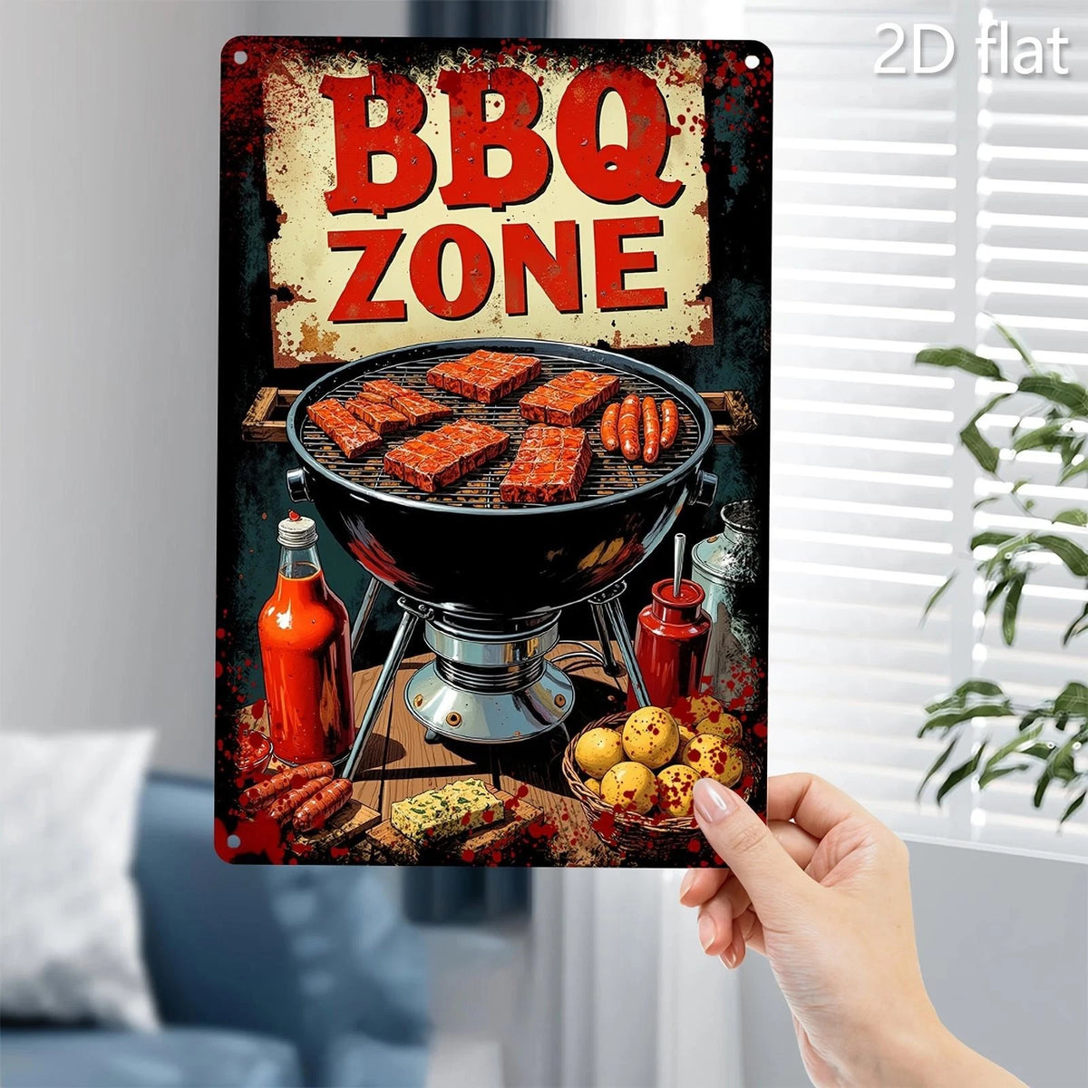 BBQ Vintage BBQ Zone Funny Aluminum Sign — product artwork