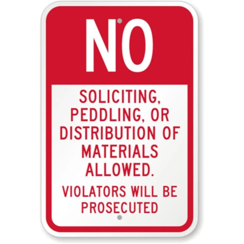 No Soliciting Peddling Aluminum Sign — product artwork
