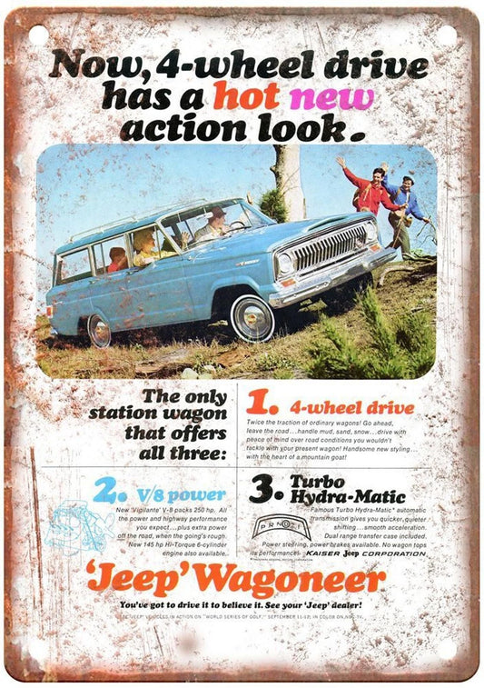 Jeep Wagoneer Vintage 1965 Auto Ad Aluminum Sign — product artwork
