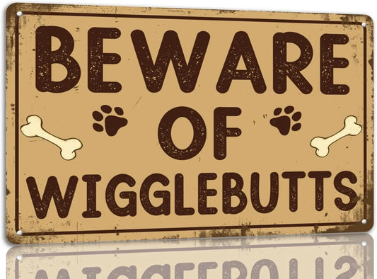 Dog Beware of Wigglebutts Funny Aluminum Sign — product artwork