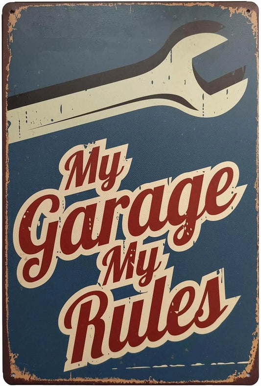 Retro Funny My Garage My Rules Home Décor Aluminum Sign — product artwork