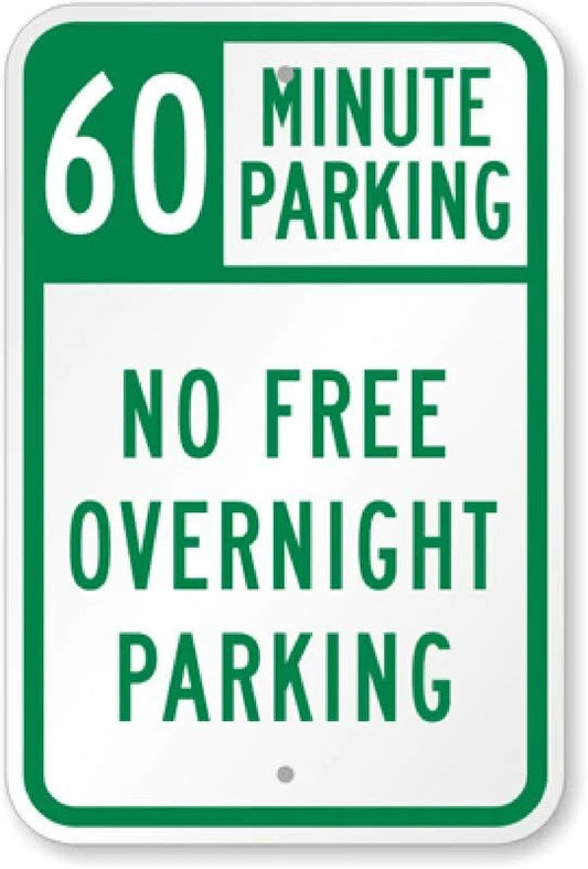 60 Minute Parking No Free Overnight Parking Sign — product artwork