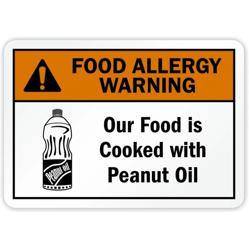Food Is Cooked with Peanut Oil Allergy Aluminum Sign — product artwork