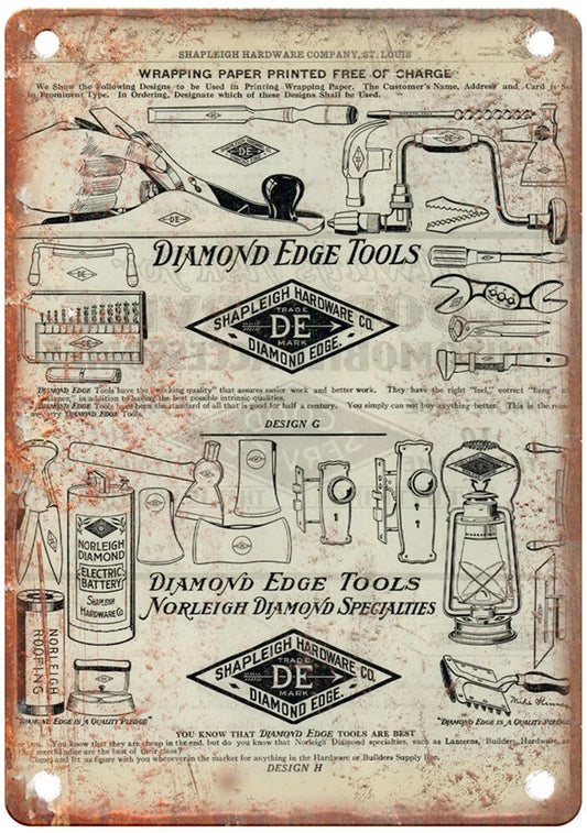 Vintage Diamond Edge Shapleigh Tools Aluminum Sign — product artwork