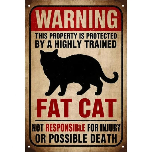 Vintage Funny Flat Decorative Plump Cats Art Aluminum Sign — product artwork