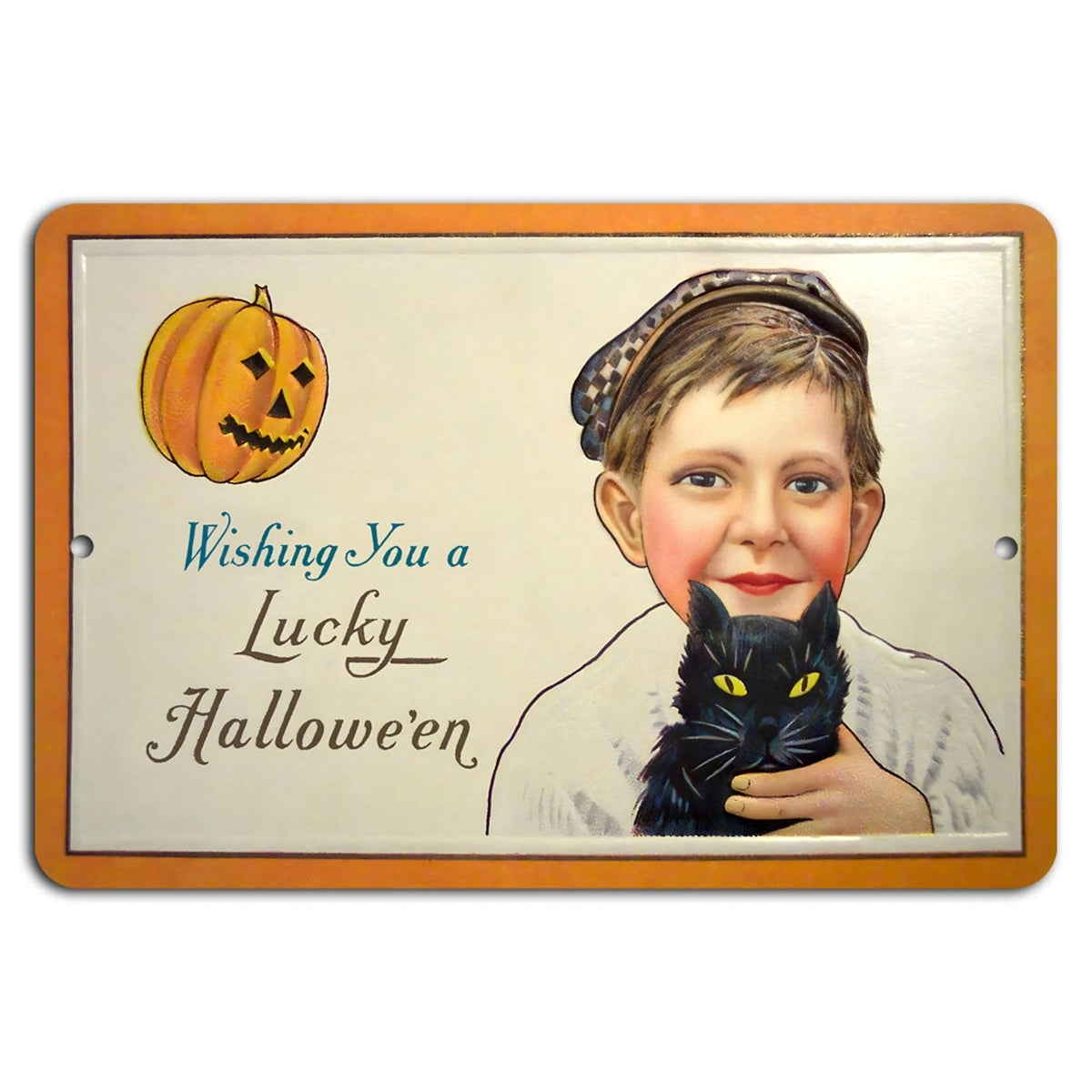 Halloween Vintage Black Cat Rustic Aluminum Sign — product artwork