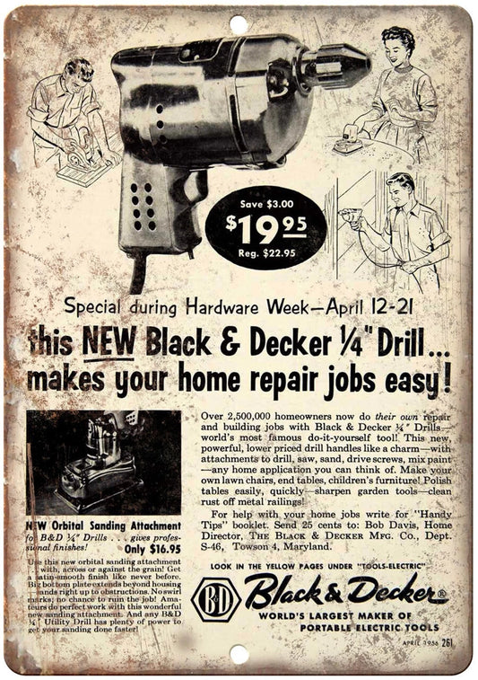 Vintage Black Decker Power Tool Aluminum Sign — product artwork