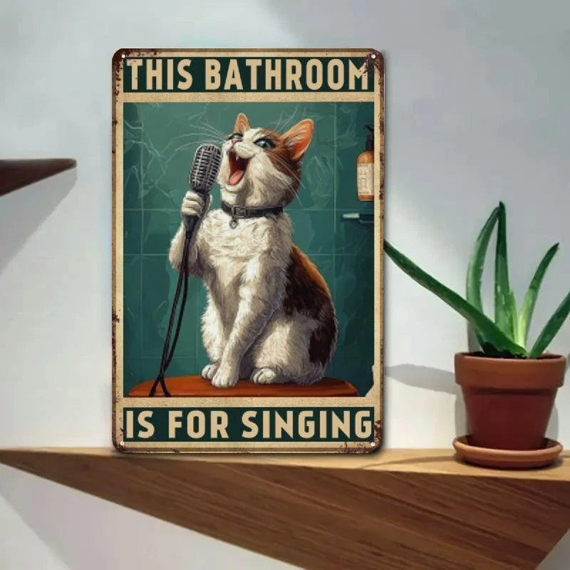 Vintage Singing Cat Art Deco Funny Aluminum Sign — product artwork