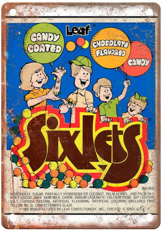 Leaf Sixlets Candy Coated Chocolate Candy Vintage Aluminum Sign — product artwork