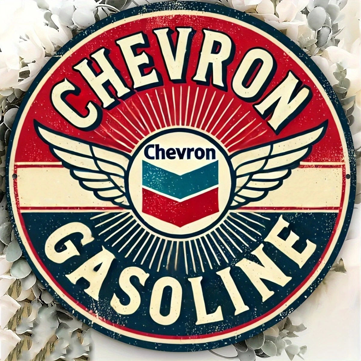 Chevron Gasoline Funny Round Aluminum Sign — product artwork