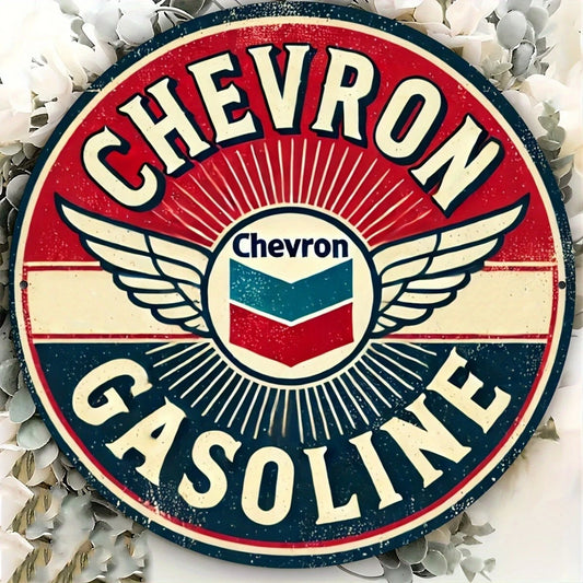 Chevron Gasoline Funny Round Aluminum Sign — product artwork