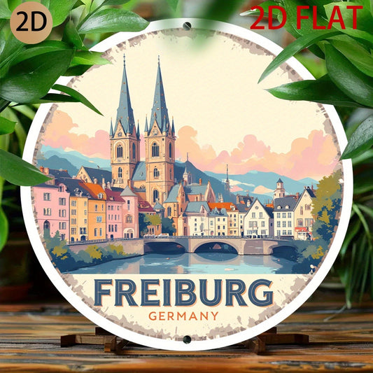 Germany Freiburg Vintage Retro Circular City Round Aluminum Sign — product artwork