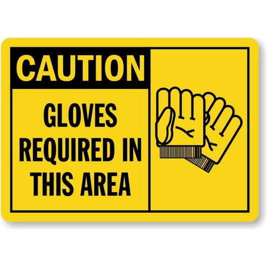 Gloves Required Area Caution Aluminum Sign — product artwork