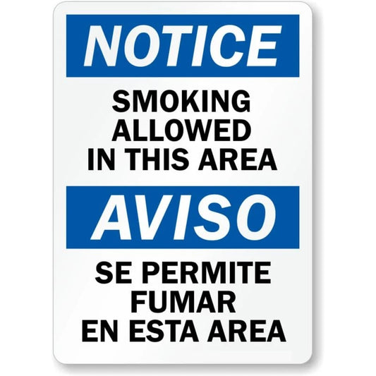 Bilingual Smoking Allowed in This Area Aluminum Sign — product artwork