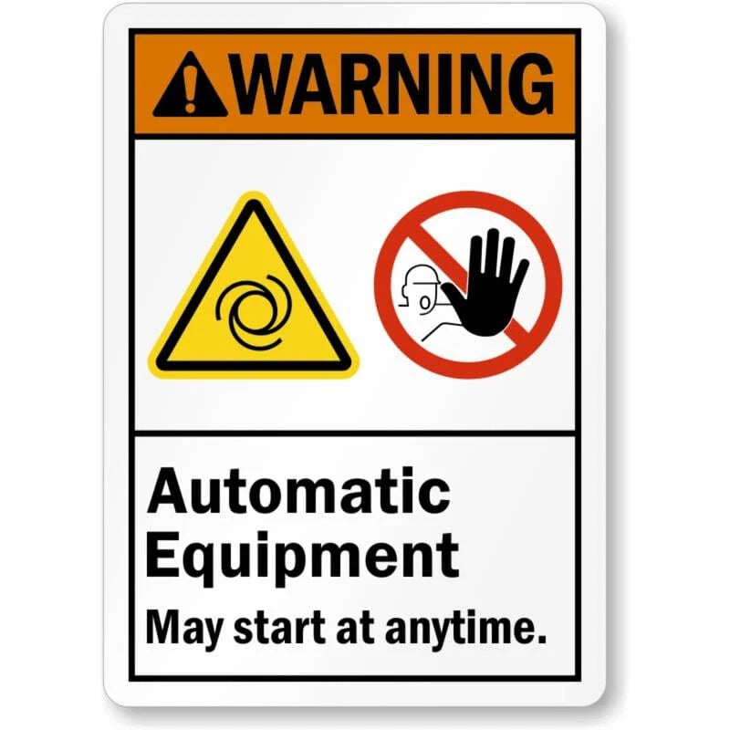 Automatic Equipment Start Anytime Aluminum Sign — product artwork