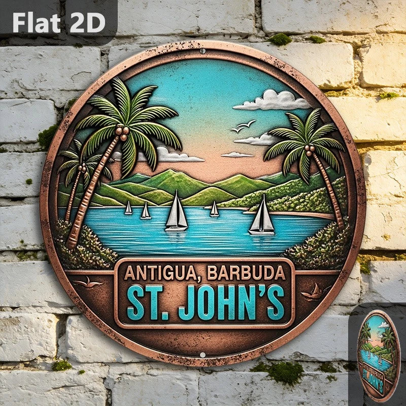 Vintage Funny Antigua St Johns Round Aluminum Sign — product artwork