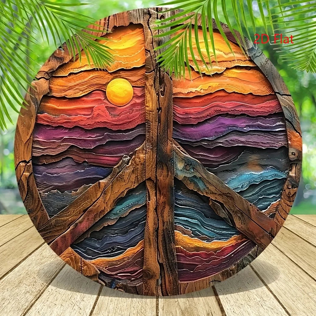 Wood Wall Vintage Peace 8 Funny Round Aluminum Sign — product artwork