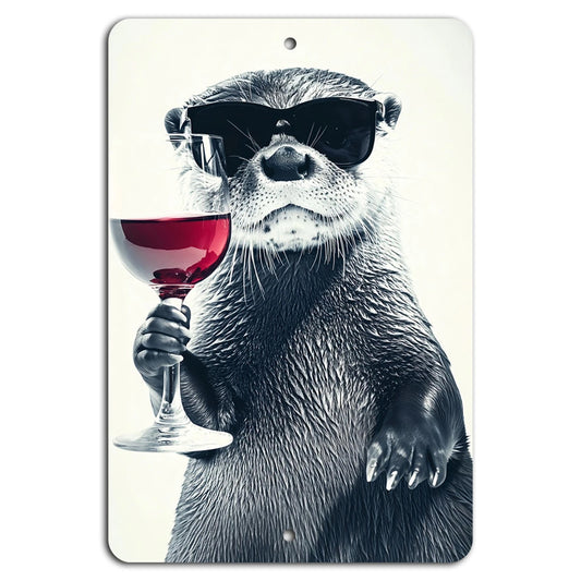 Otter Vertical Quirky Wine Aluminum Sign — product artwork
