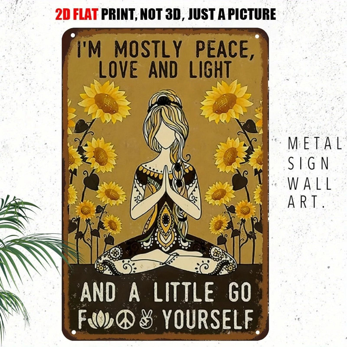 Hippie Yoga Funny Peace Love Wall Art Aluminum Sign — product artwork