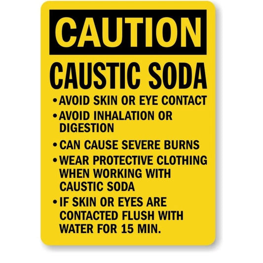 Caustic Soda Caution Warning Aluminum Sign — product artwork
