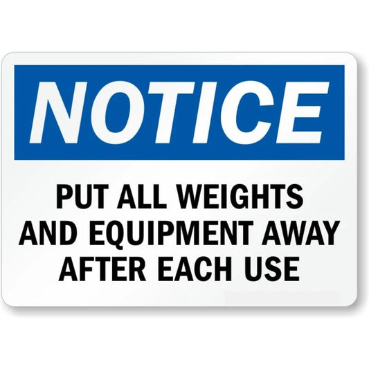 Put Weights Equipment Away Aluminum Sign — product artwork